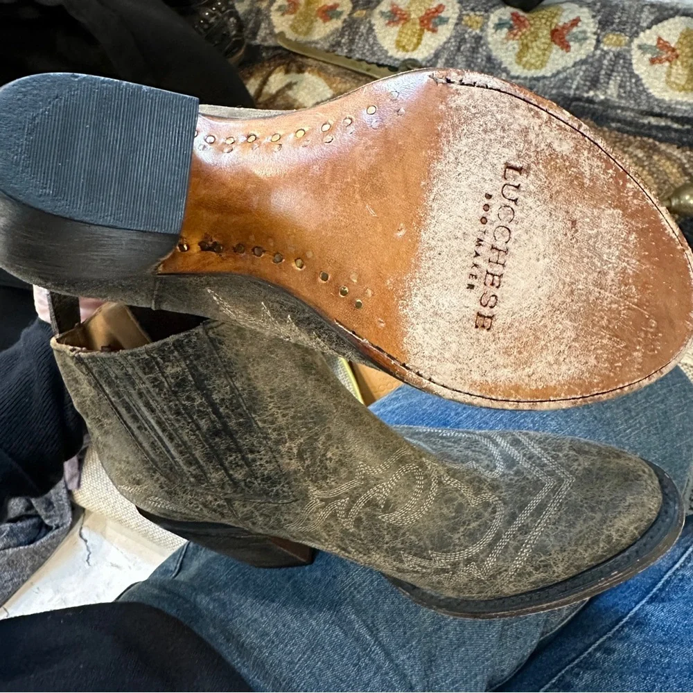 Lucchese Brown Distressed Leather Western Ankle Boots Womens 9 M - Picture 7 of 12